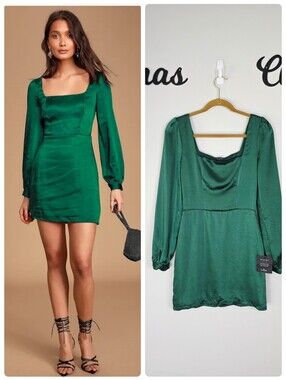 Lulus | Dresses | Always Celebrating Dark Green Satin Offtheshoulder Mini  Dress | Poshmark
